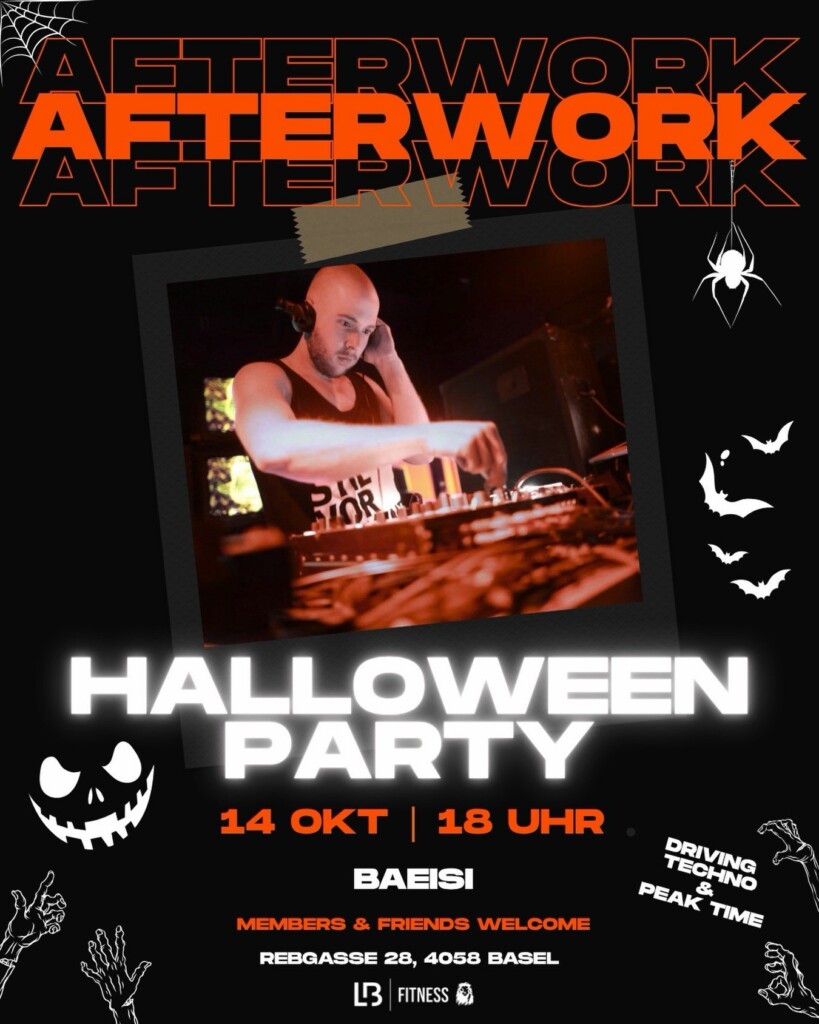Plakat Halloween Afterwork Party mit DJ Baeisi am 14. Oktober 2026 im LB Fitness Basel